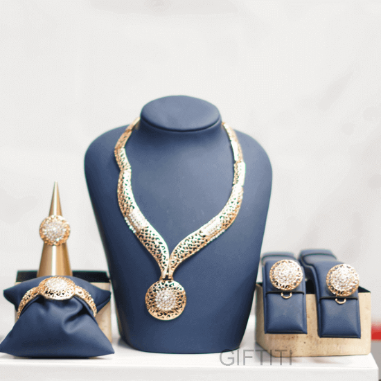 Picture of Gold Statement Necklace And Earring Set For Women