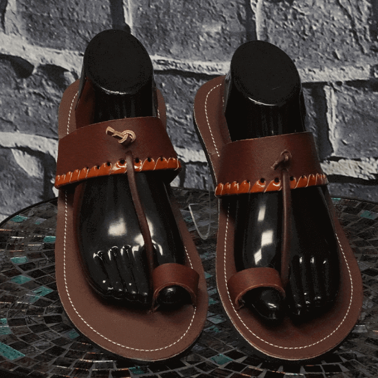 Picture of Mens Single Stripe Handmade Brown Leather Sandals