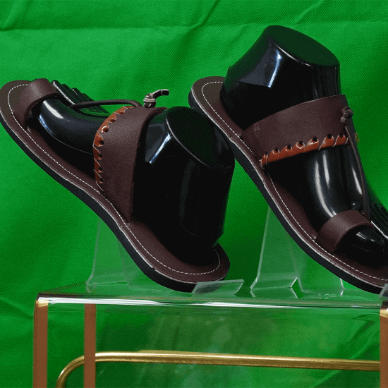 Picture of Mens Single Stripe Handmade Brown Leather Sandals