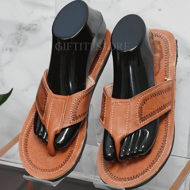 Mens Handmade Light Brown Casual Leather Slippers