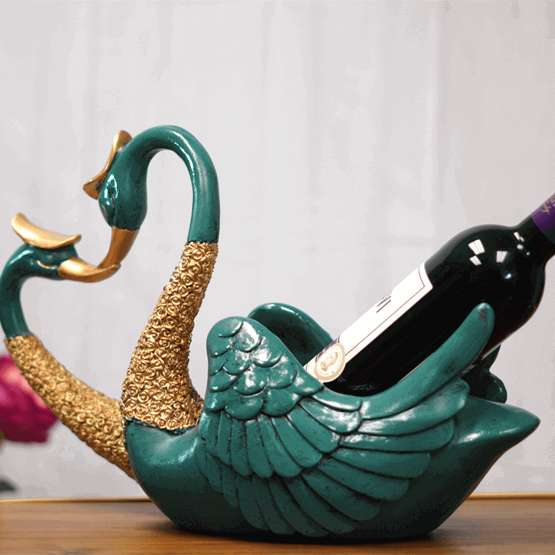 Green and Gold Swan Wine Holder