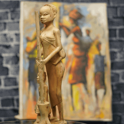 Picture of AFRICAN FAMILY IN NATURAL BROWN WOOD