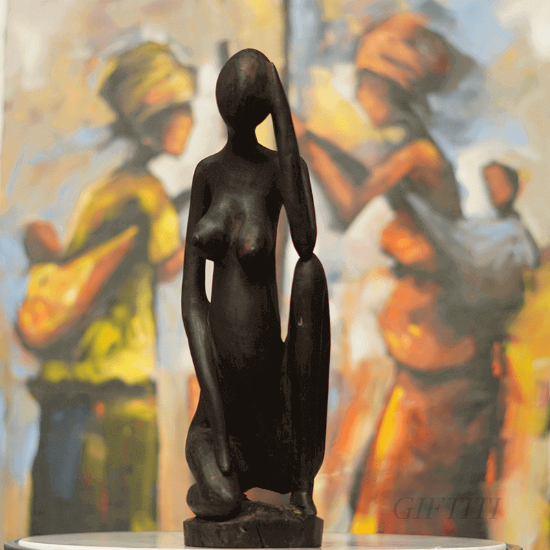 Picture of Black Abstract Kneeling Female In Deep Thought