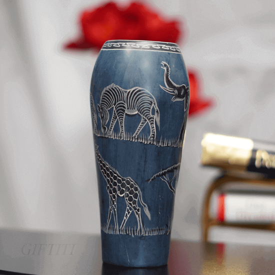 Picture of Hand painted vase with animal and tree theme