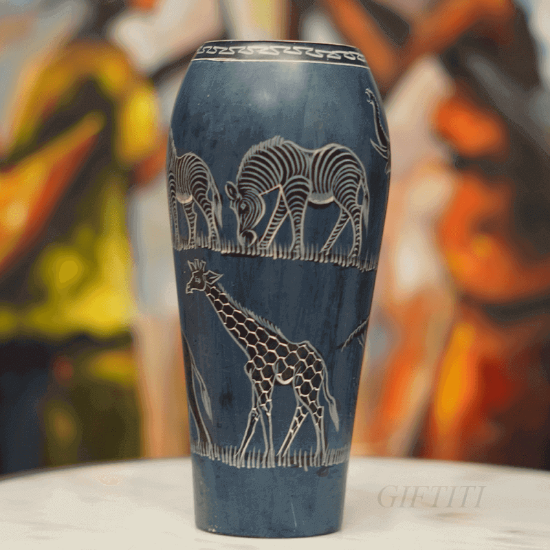 Picture of Hand painted vase with animal and tree theme
