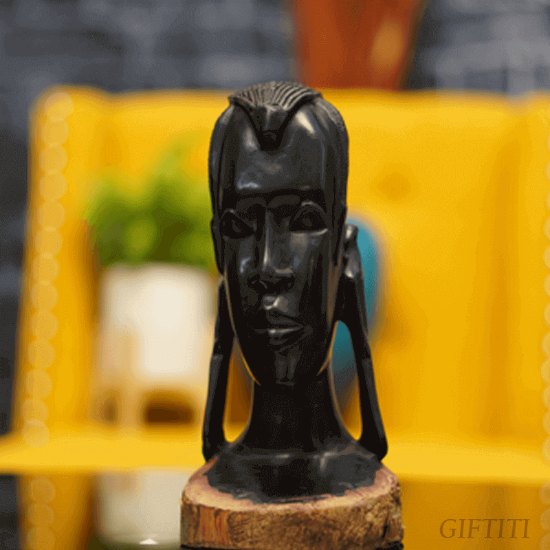 Picture of Black Female Hand Crafted In Ebony Wood With Short Earrings