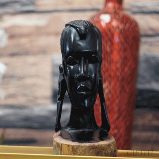 Picture of Black Female Hand Crafted In Ebony Wood With Short Earrings