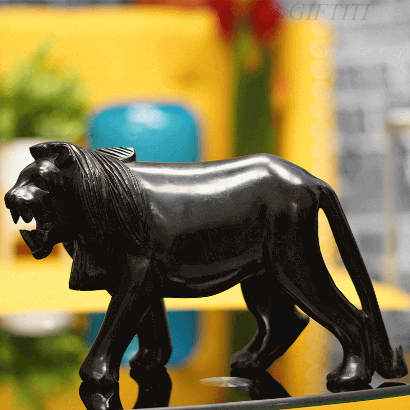 Black Woodcarving Lion For Home And Office