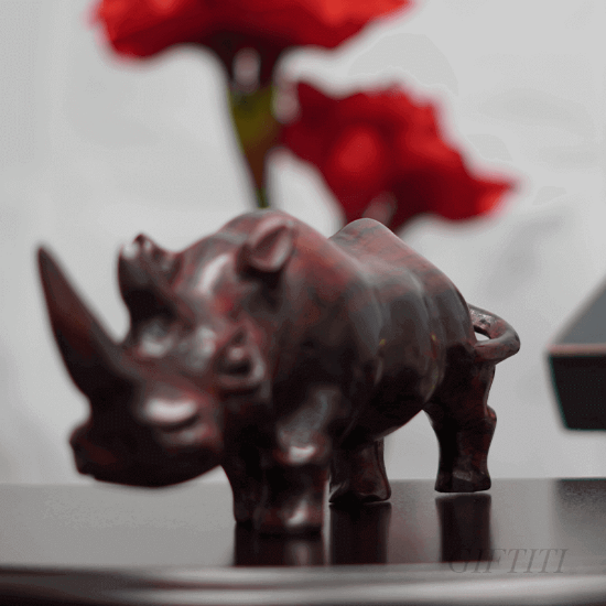 Picture of Handmade Wooden Ebony Rhinoceros Sculpture - Unique Artisan Carving for Home & Office Decor