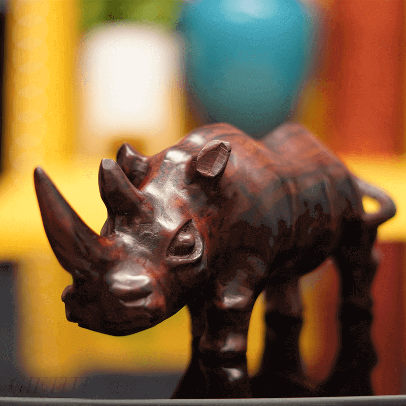 Handmade Wooden Ebony Rhinoceros Sculpture - Unique Artisan Carving for Home & Office Decor