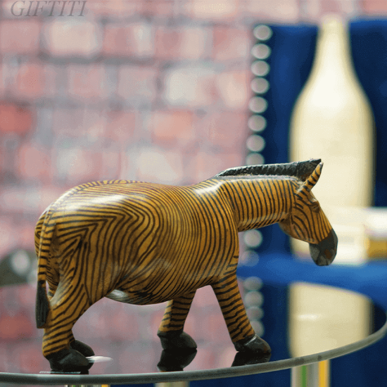 Picture of Black and Brown Wooden Standing Zebra statue